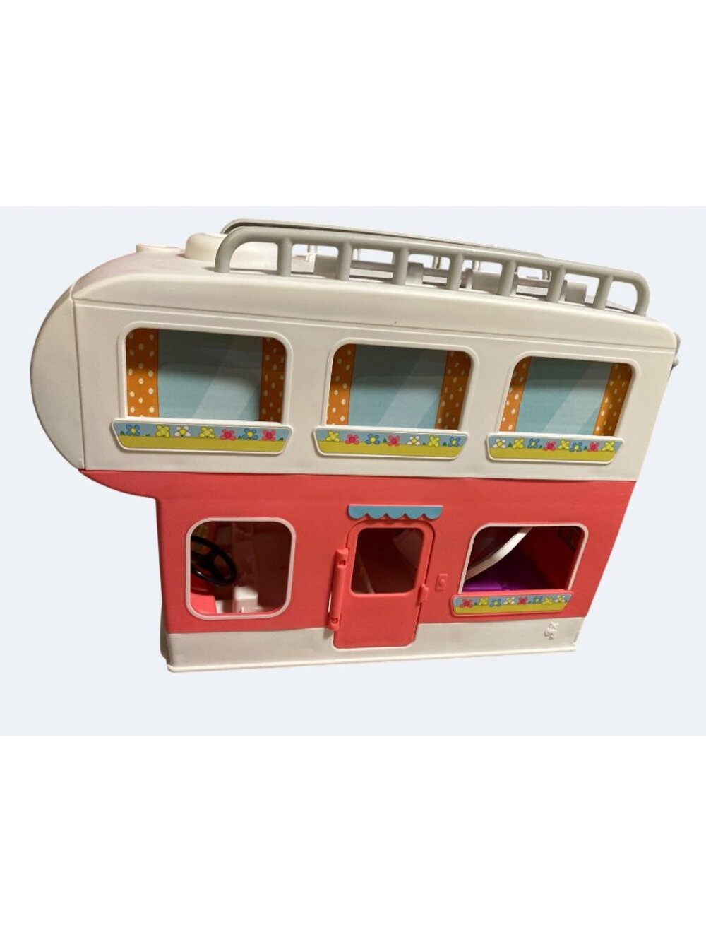 Peppa Pig Toy Camper Van With Flower Decals & Polka Dot Curtains Dollhouse Play